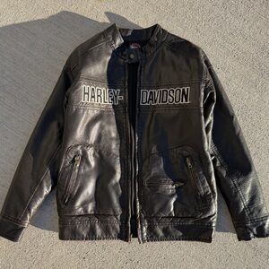 90s Harley-Davidson Distressed Black Leather Jacket (XS/ size 12/14)